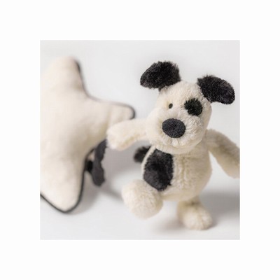 Jellycat Bashful Black & Cream Cachorro Musical Pull | KOYA-68431